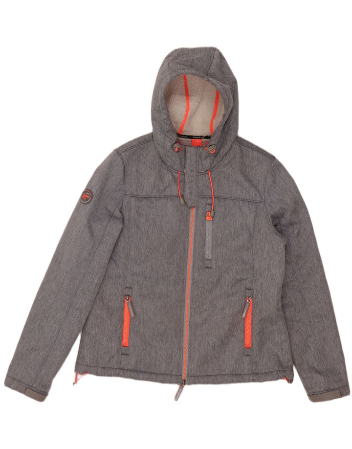Superdry Veste coupe-vent à capuche pour femme UK 16 Large Gris Polyester