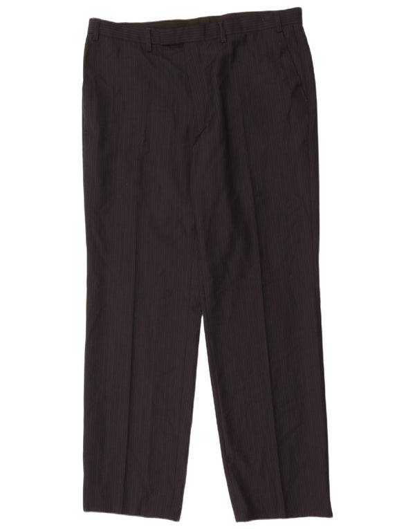 Marks & Spencer Pantalon de Costume Homme W38 L33 Bleu Marine Rayé Polyester