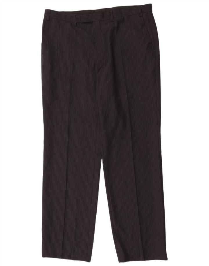 Marks & Spencer Pantalon de Costume Homme W38 L33 Bleu Marine Rayé Polyester