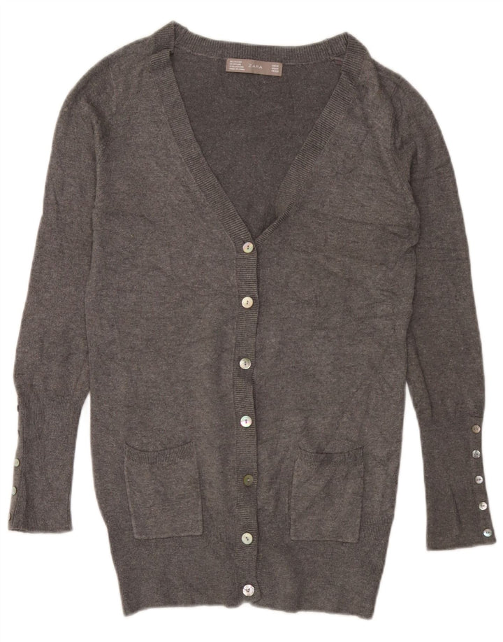 Zara Cardigan Femme Pull UK 12 Rayonne Gris Moyen