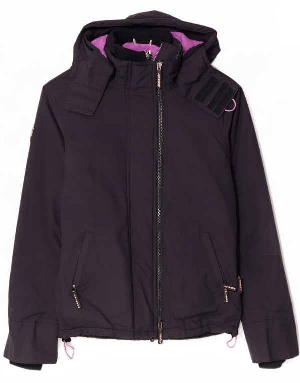 Superdry Veste coupe-vent à capuche pour femme UK 14 Bleu marine moyen