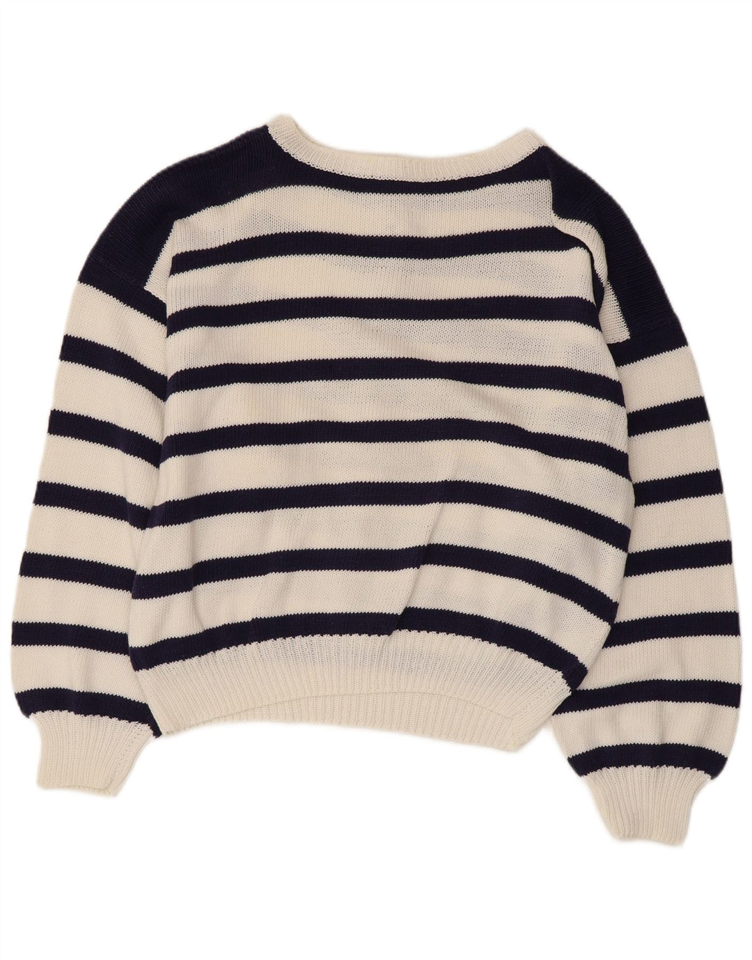 VINTAGE Femme Col Bateau Pull Pull UK 14 Grand Bleu Marine Nautique