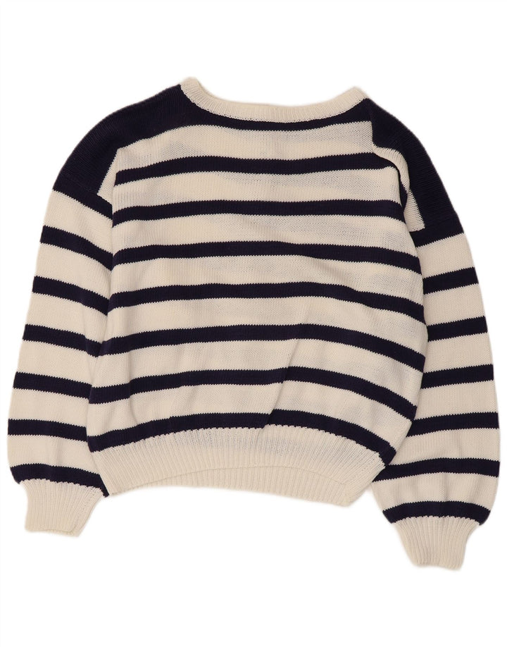 VINTAGE Femme Col Bateau Pull Pull UK 14 Grand Bleu Marine Nautique