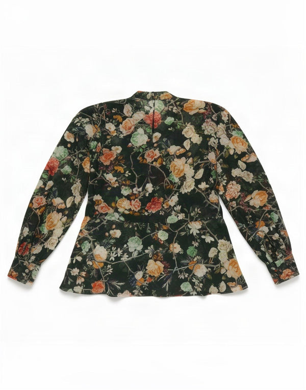 Zara Chemisier transparent à manches longues pour femme UK 12 Vert moyen floral