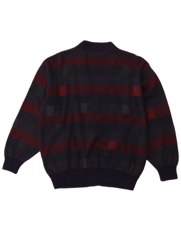 PIERRE SANGAN Homme Cardigan Pull XL Bleu Marine Rayé Laine