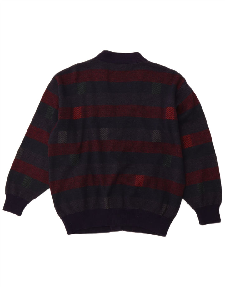 PIERRE SANGAN Homme Cardigan Pull XL Bleu Marine Rayé Laine