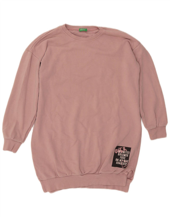 BENETTON Sweat-shirt graphique pour femme UK 16 Large Rose