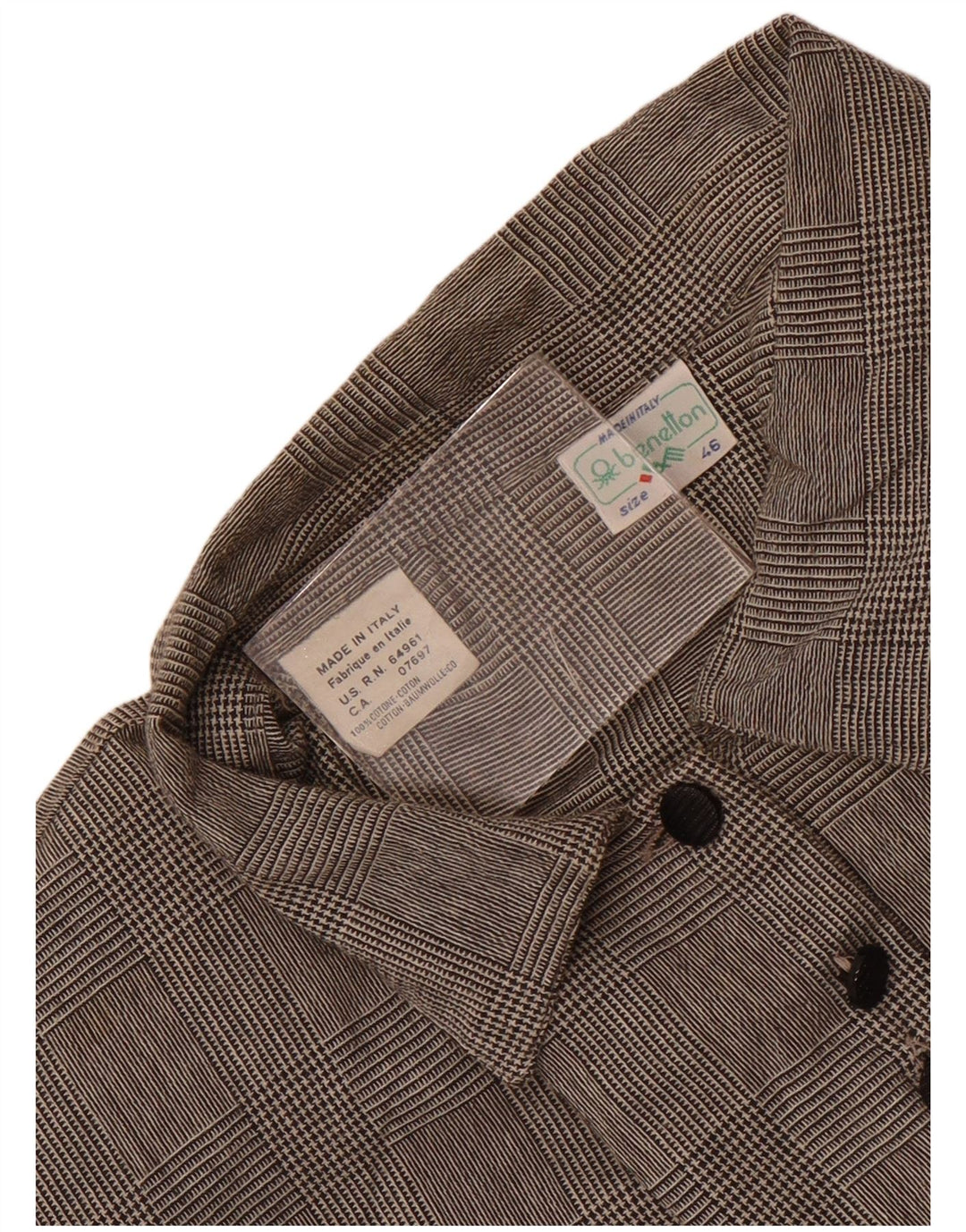 Benetton Chemisier Femme IT 46 Grand Carreau Gris Coton