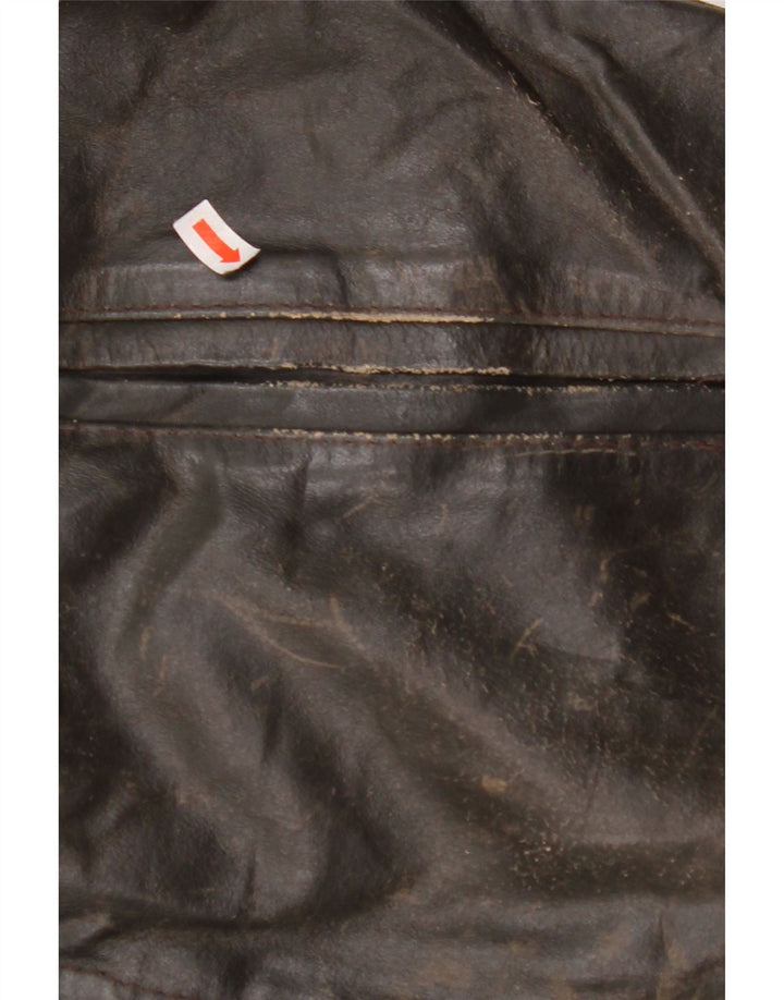 VINTAGE Veste en cuir à manches 3/4 femme UK 14 Cuir marron moyen