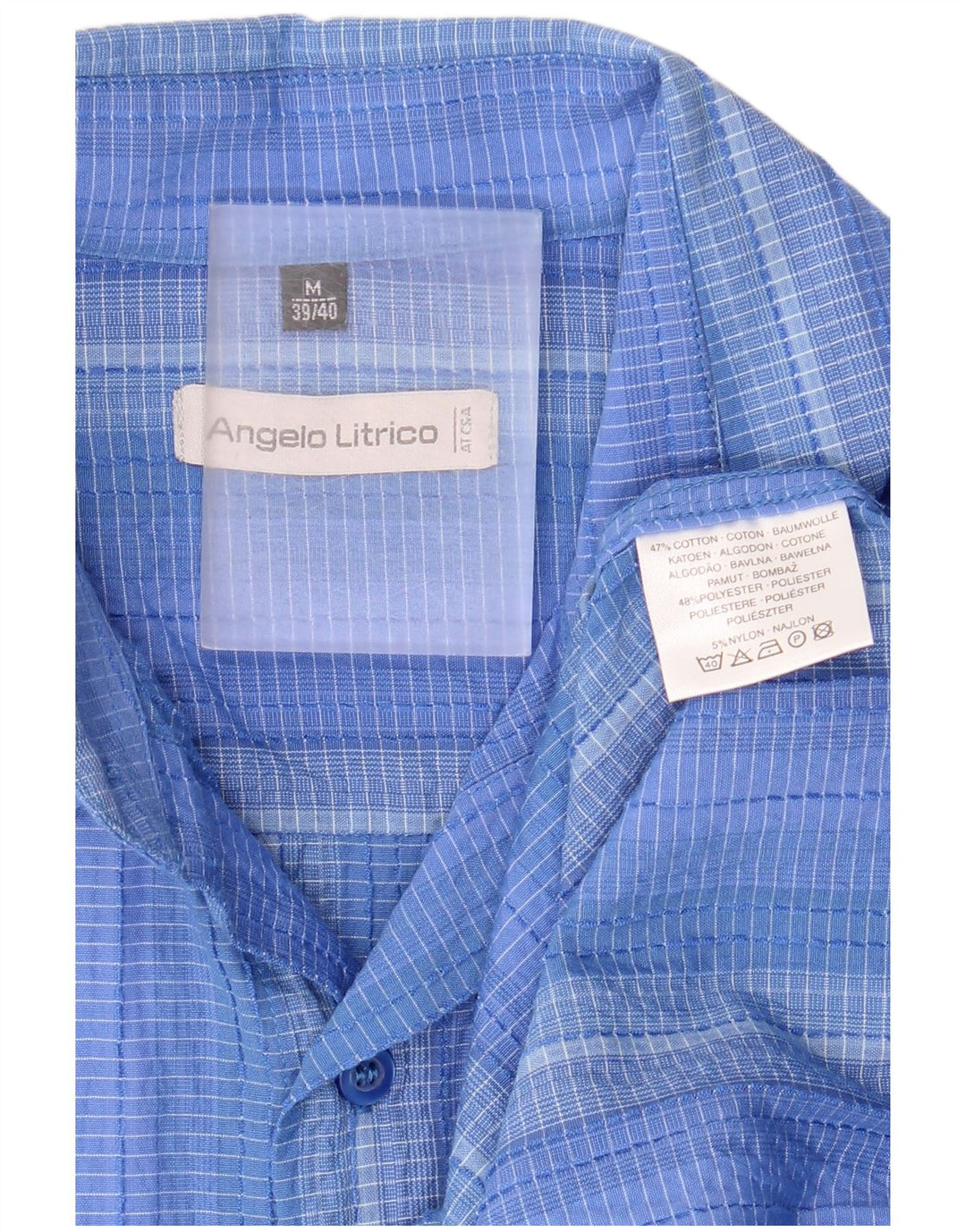 Angelo Litrico Chemise à manches courtes pour homme Taille 39/40 Bleu moyen rayé