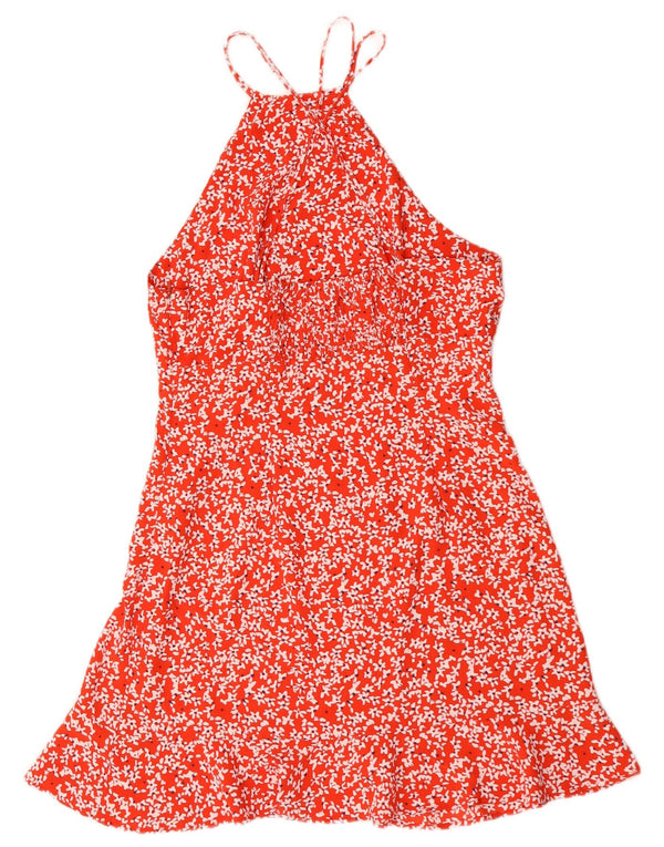 Zara Womens Halter Dress UK 12 Moyen Rouge Floral