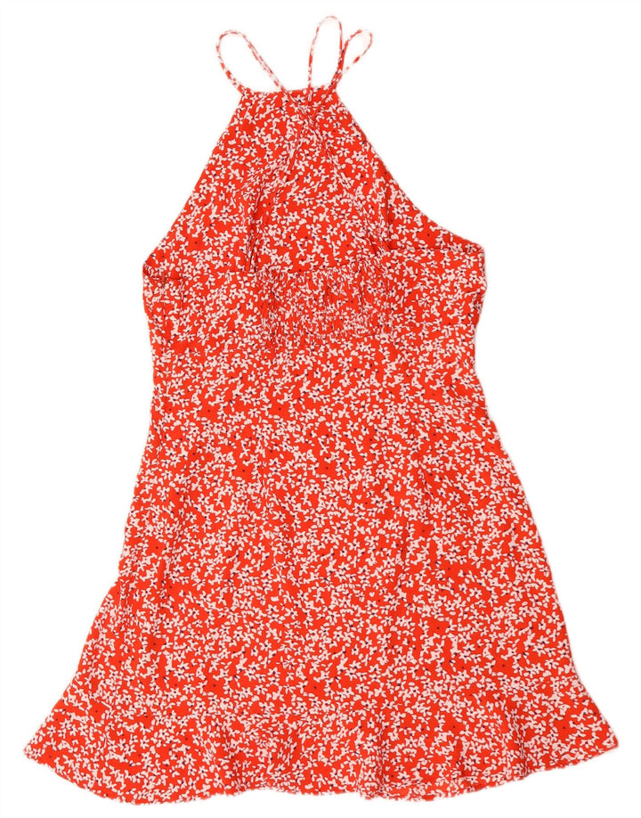 Zara Womens Halter Dress UK 12 Moyen Rouge Floral