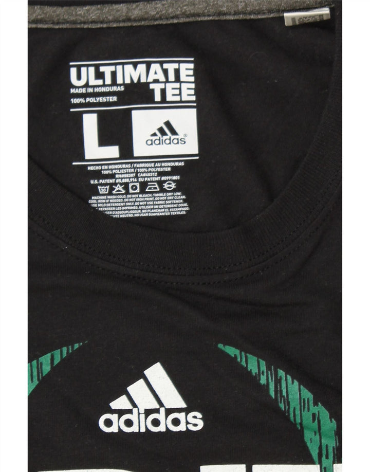 ADIDAS Mens Graphic T-Shirt Top Large Black Polyester Vintage Adidas and Second-Hand Adidas from Messina Hembry 