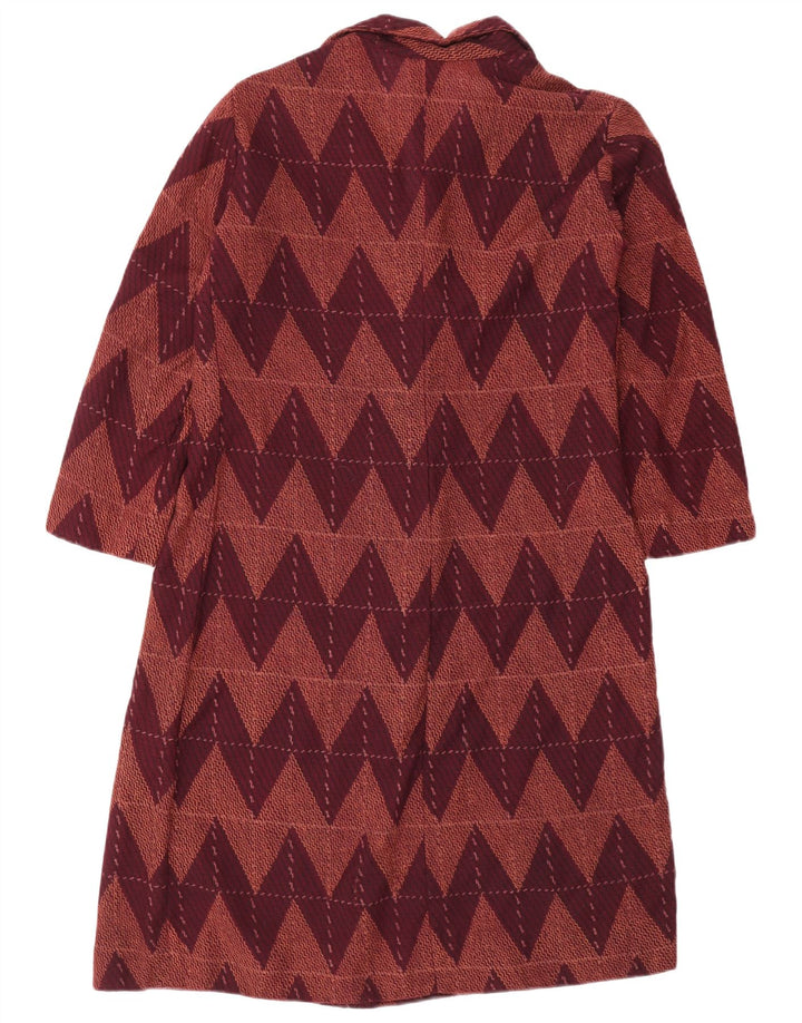 vintage Femmes 3/4 Manches Robe Basique UK 12 Chevron Bordeaux Moyen