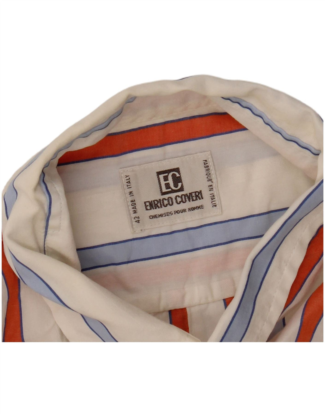 ENRICO COVERI Chemise à manches courtes pour homme Taille 42 Large Blanc Rayé