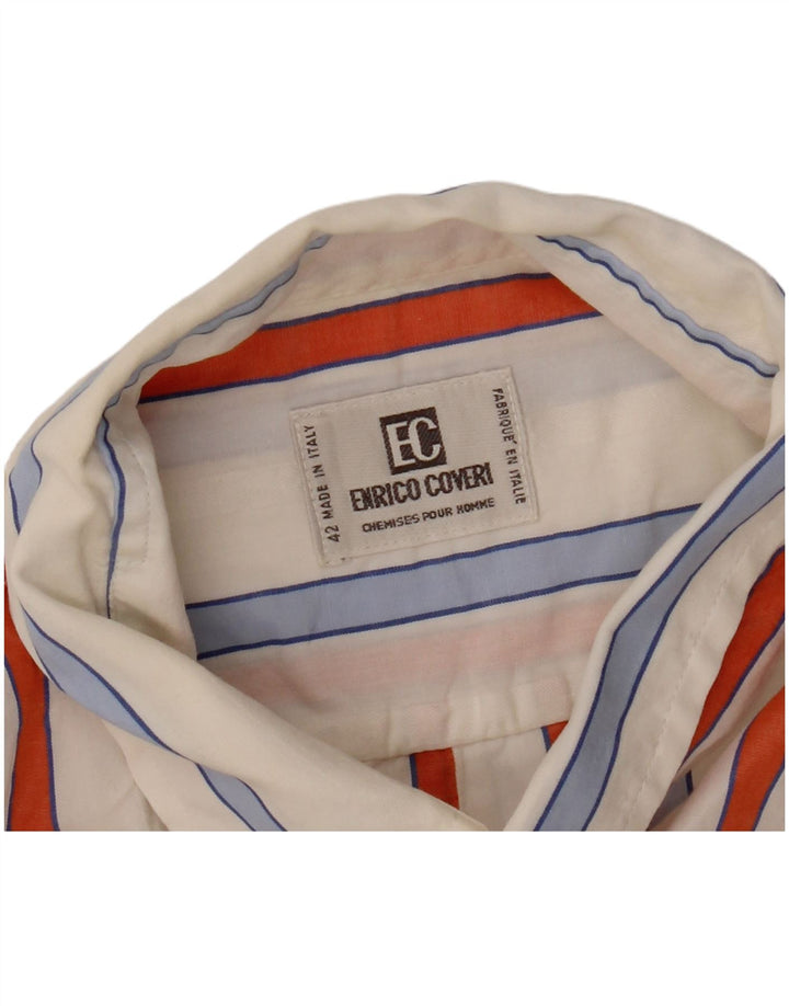 ENRICO COVERI Chemise à manches courtes pour homme Taille 42 Large Blanc Rayé
