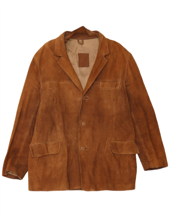 vintage Mens 3 Bouton Daim Blazer Veste UK 40 Grand Cuir Marron