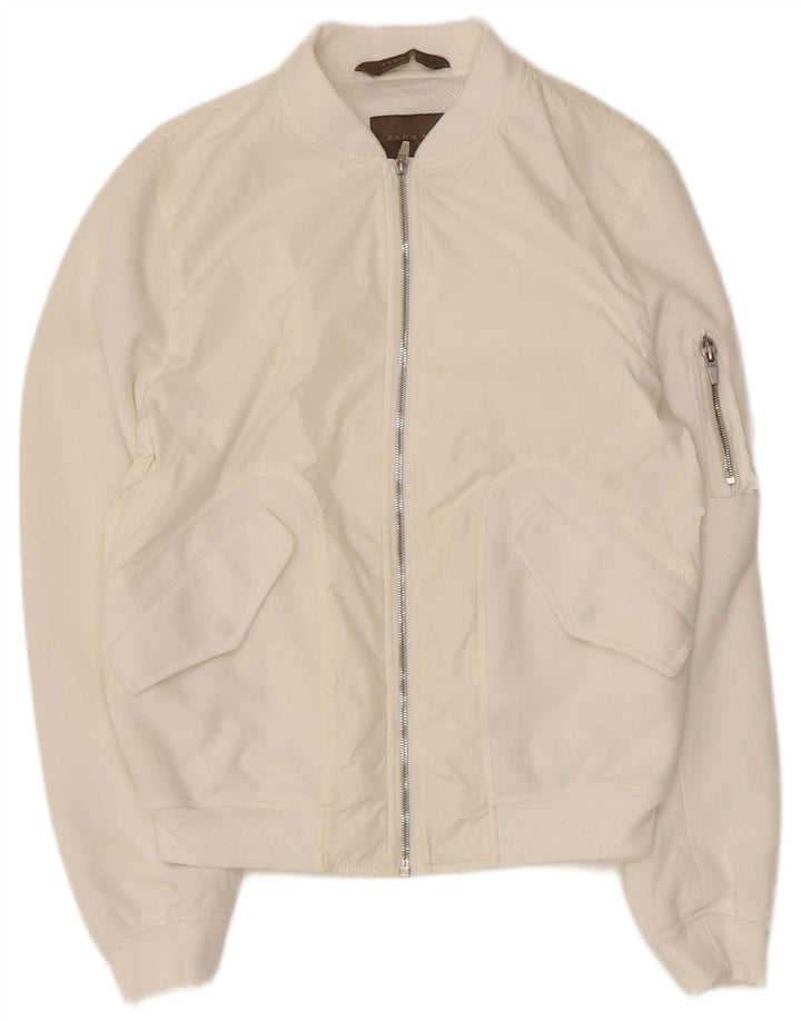 Zara Bomber Jacket Homme UK 38 Medium Blanc Nylon