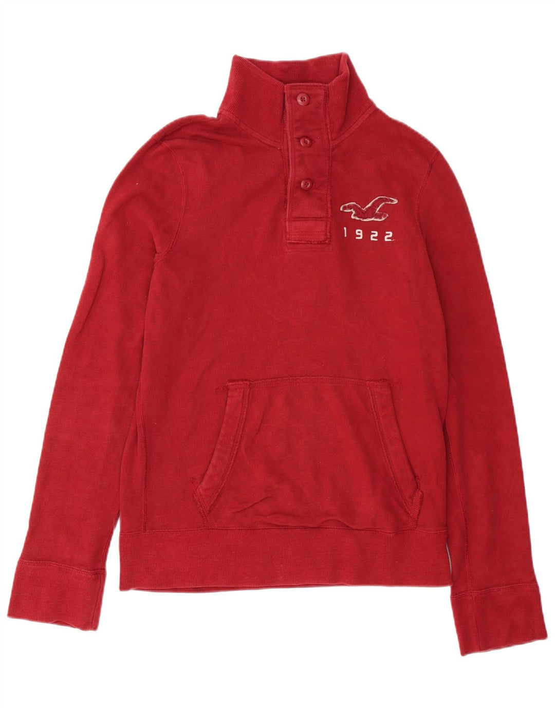 Hollister Homme Graphic Button Neck Sweatshirt Jumper Moyen Rouge Coton