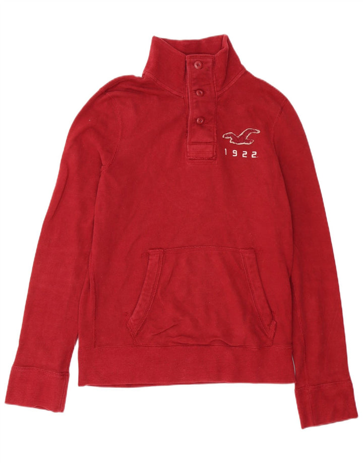 Hollister Homme Graphic Button Neck Sweatshirt Jumper Moyen Rouge Coton