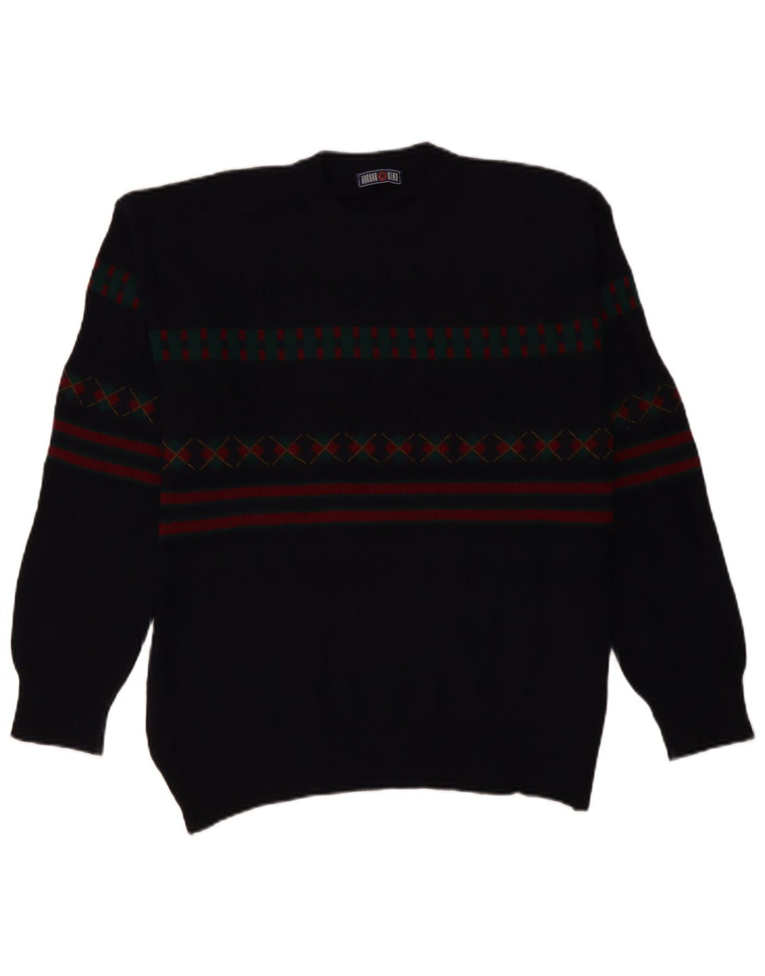 VINTAGE Homme Col Roulé Pull Pull IT 50 Grand Bleu Marine Géométrique