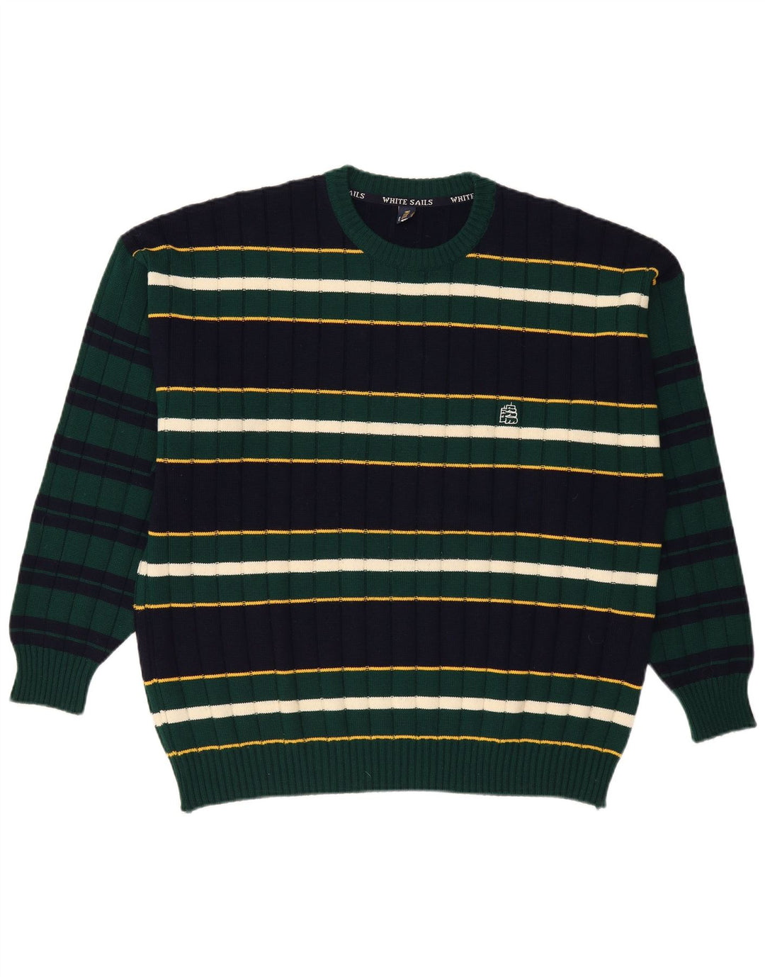 White Sails Pull à col rond pour homme 2XL Bleu marine rayé