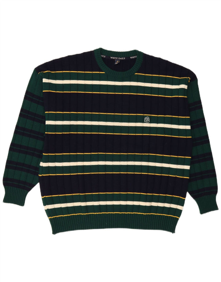 White Sails Pull à col rond pour homme 2XL Bleu marine rayé