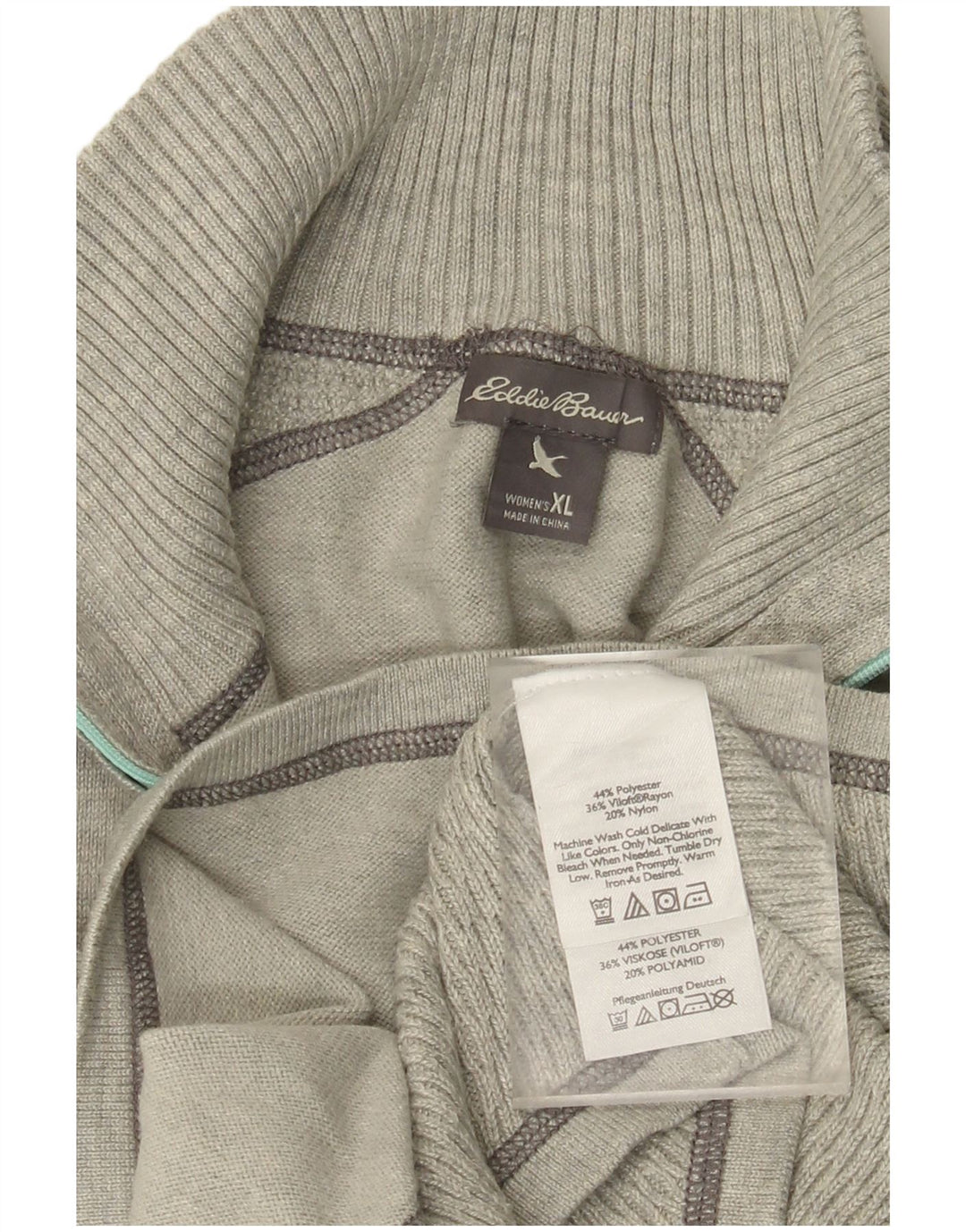 EDDIE BAUER Pull col zippé pour femme UK 18 XL Gris Polyester