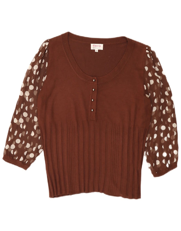 Cherie Chemisier à manches 3/4 pour femme UK 18 XL Marron à pois Viscose