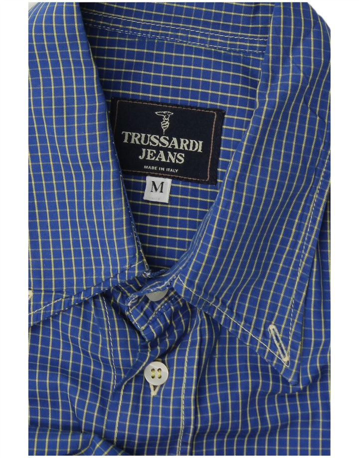 Trussardi Jeans Chemise En Flanelle Homme Bleu Moyen Carreaux