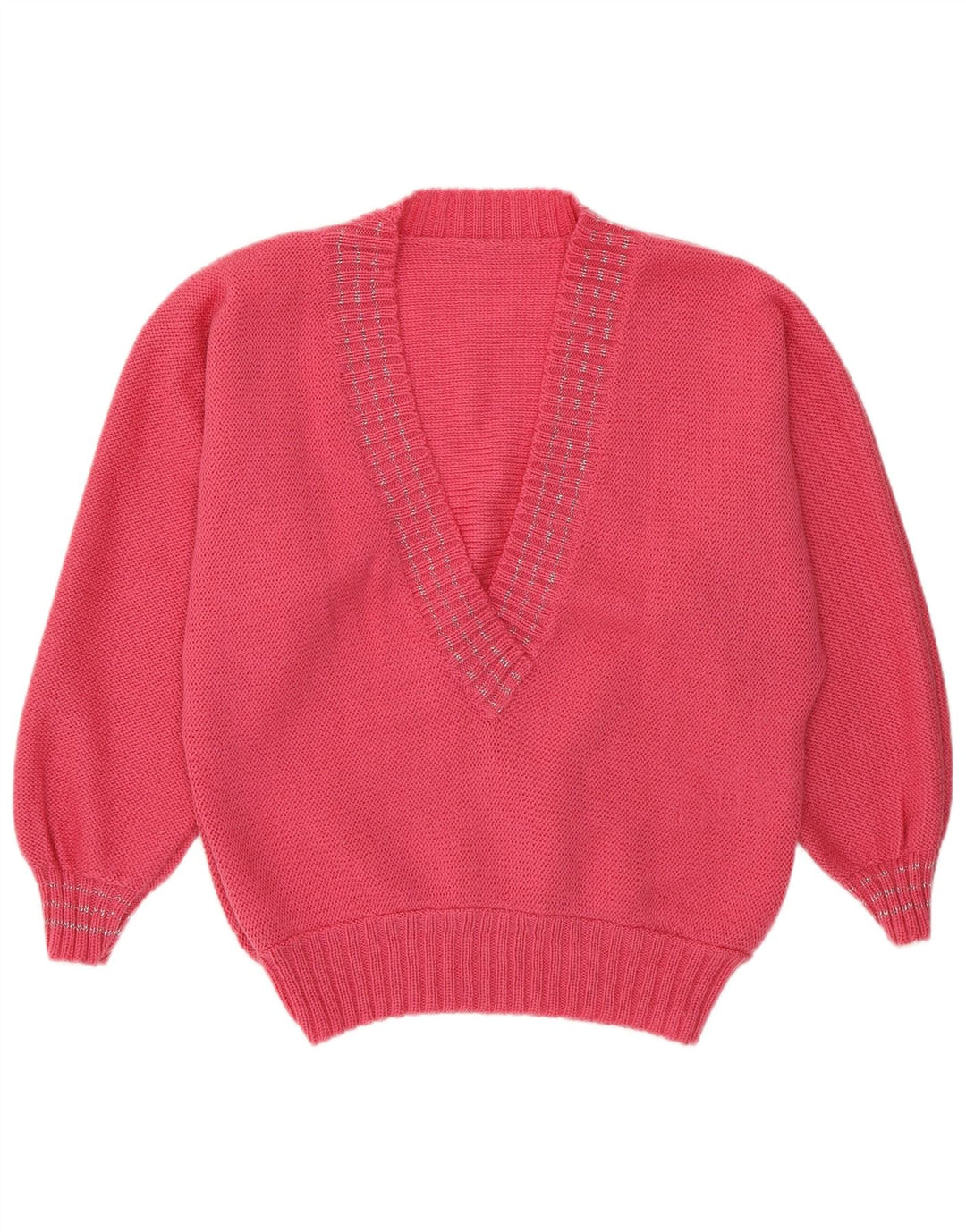 VINTAGE Pull col V femme UK 14 Rose moyen