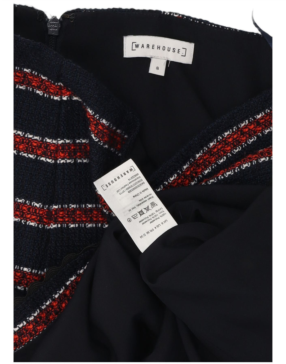 WAREHOUSE Mini jupe femme UK 8 Small W26 bleu marine rayé polyester