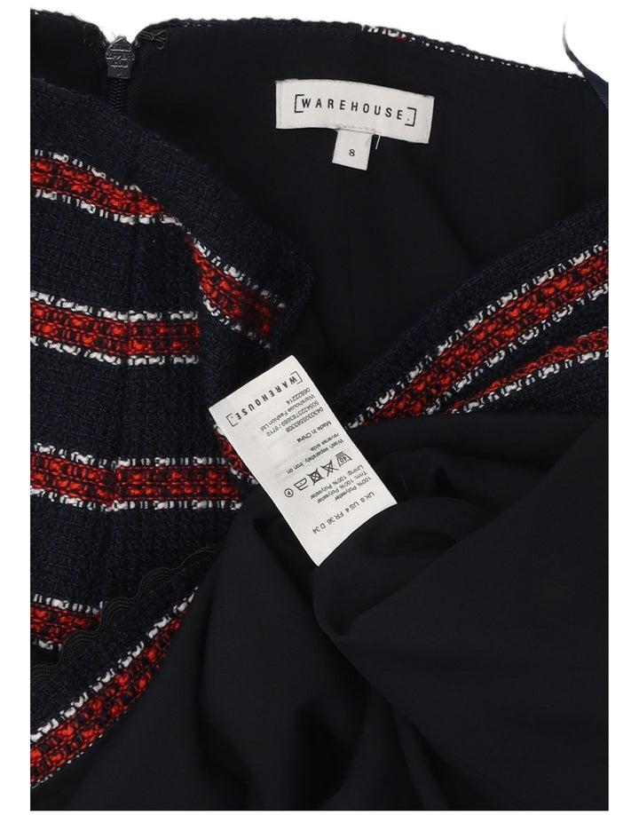 WAREHOUSE Mini jupe femme UK 8 Small W26 bleu marine rayé polyester