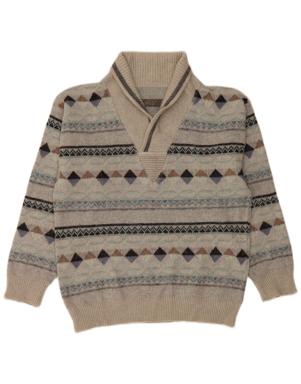 Vintage Mens Shawl Neck Jumper Sweater IT 50 Medium Grey Argyle/Diamond
