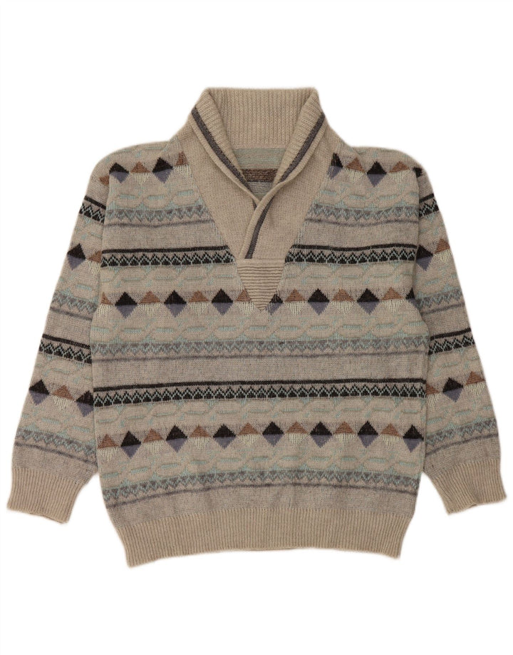 vintage Homme Col Châle Pull Pull IT 50 Gris Moyen Argyle/Diamant