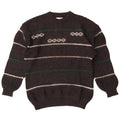 vintage Mens Crew Neck Jumper Pull Moyen Gris Rayé Laine