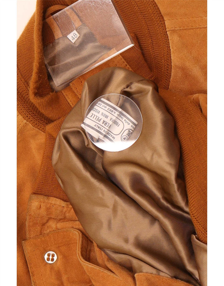 Veste Bomber En Daim Vintage Homme IT 48 Cuir Beige Moyen