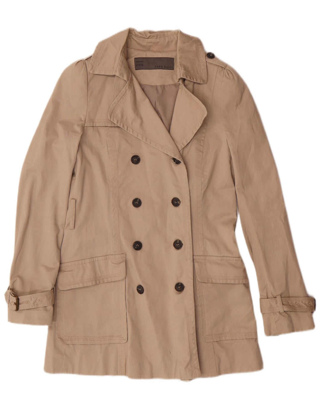 ZARA Femme Trench Coat UK 10 Petit Coton Beige