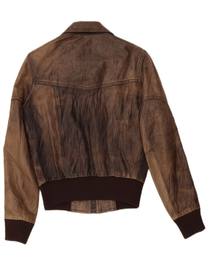 veste en cuir femme vintage UK 6 XS Marron
