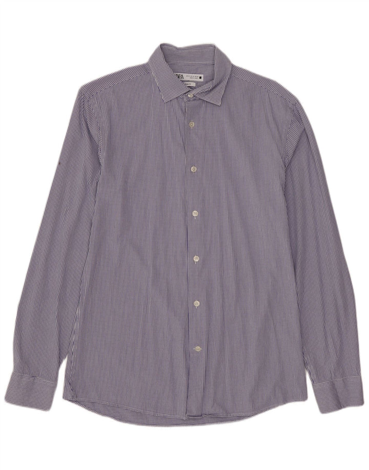 ZARA Chemise Slim Fit Homme Bleu Moyen Carreaux Coton