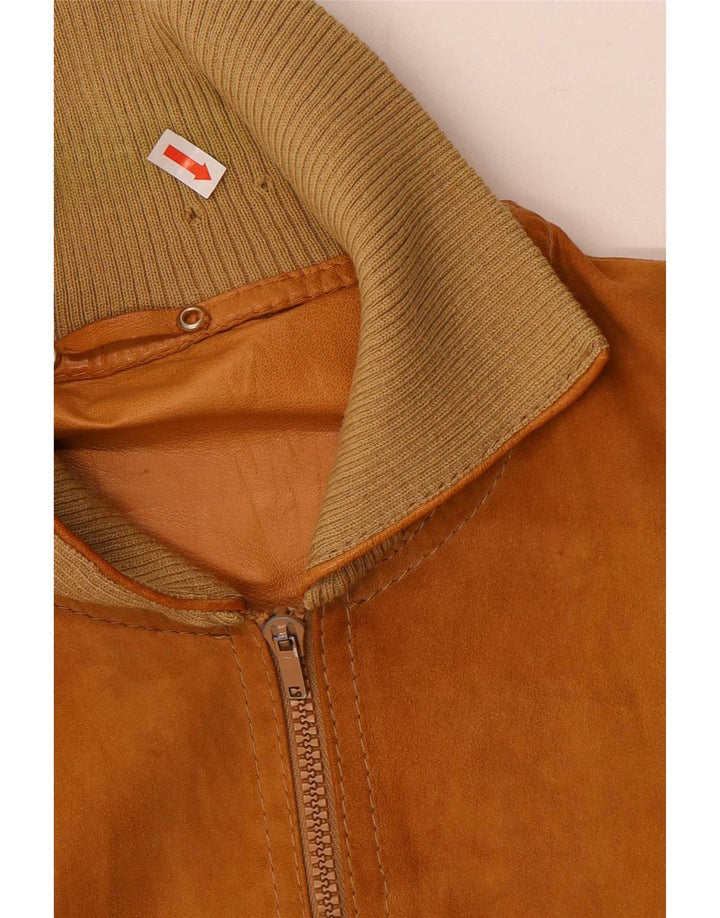 vintage Mens Suede Bomber Jacket UK 36 Petit Cuir Brun