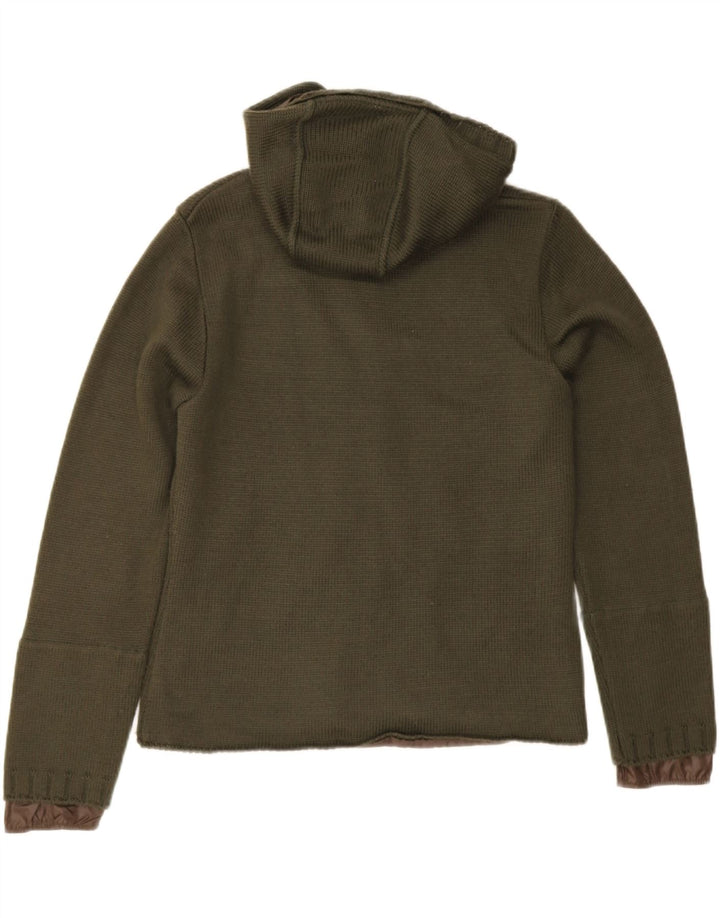 Pinko Veste bomber à capuche en tricot pour femme UK 10 Petite laine kaki