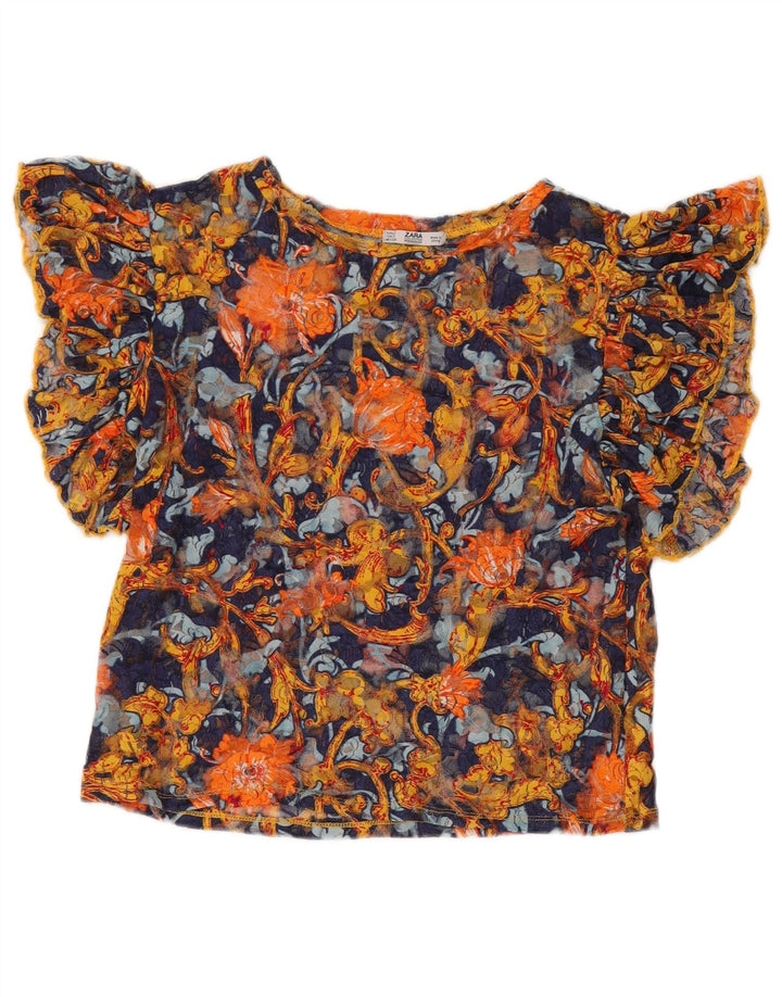 Zara Womens See Through Blouse Top UK 10 Petit Floral Multicolore