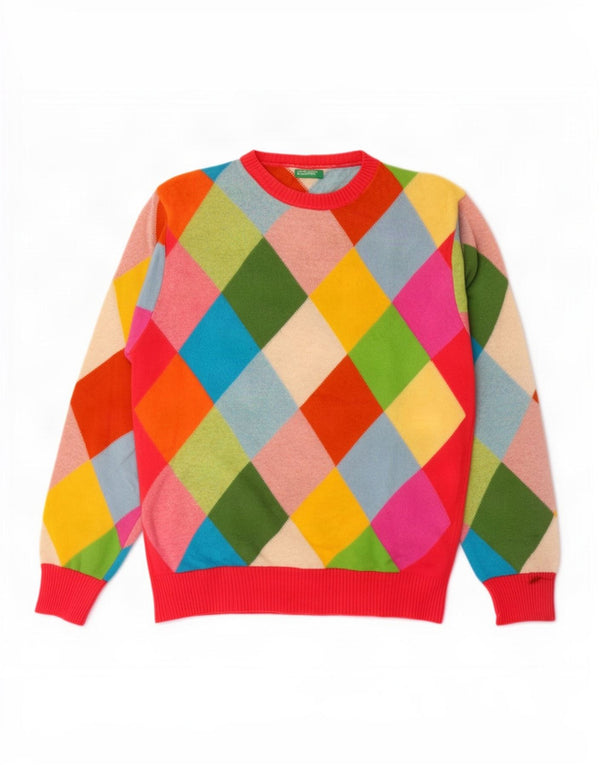 Benetton Pull à col rond pour femme UK 16 Large Multicolore