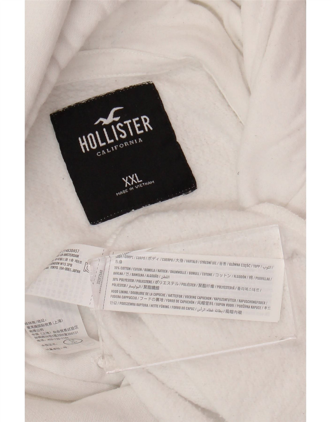 HOLLISTER Pull à capuche graphique pour homme 2XL Blanc Coton