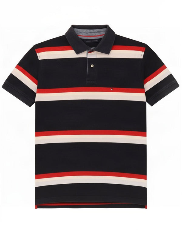 Tommy Hilfiger Polo Homme Large Bleu Marine Rayé Coton