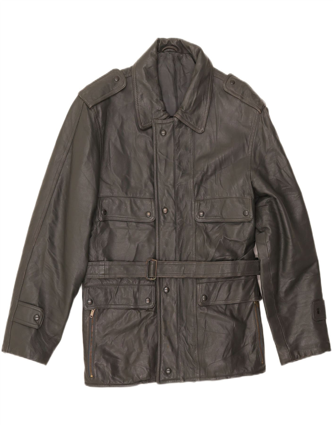 veste en cuir militaire vintage pour homme UK 38 Gris moyen