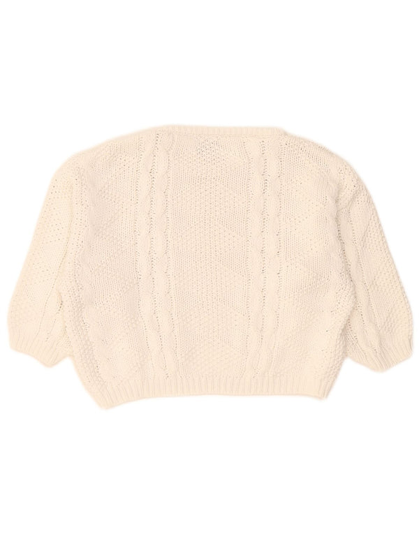 Benetton Pull court à manches 3/4 et col bateau pour femme UK 14 Blanc moyen