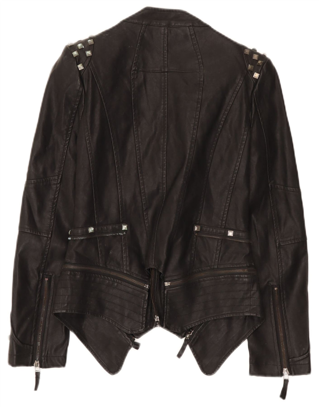 veste de motard en cuir femme vintage UK 10 Petit Noir