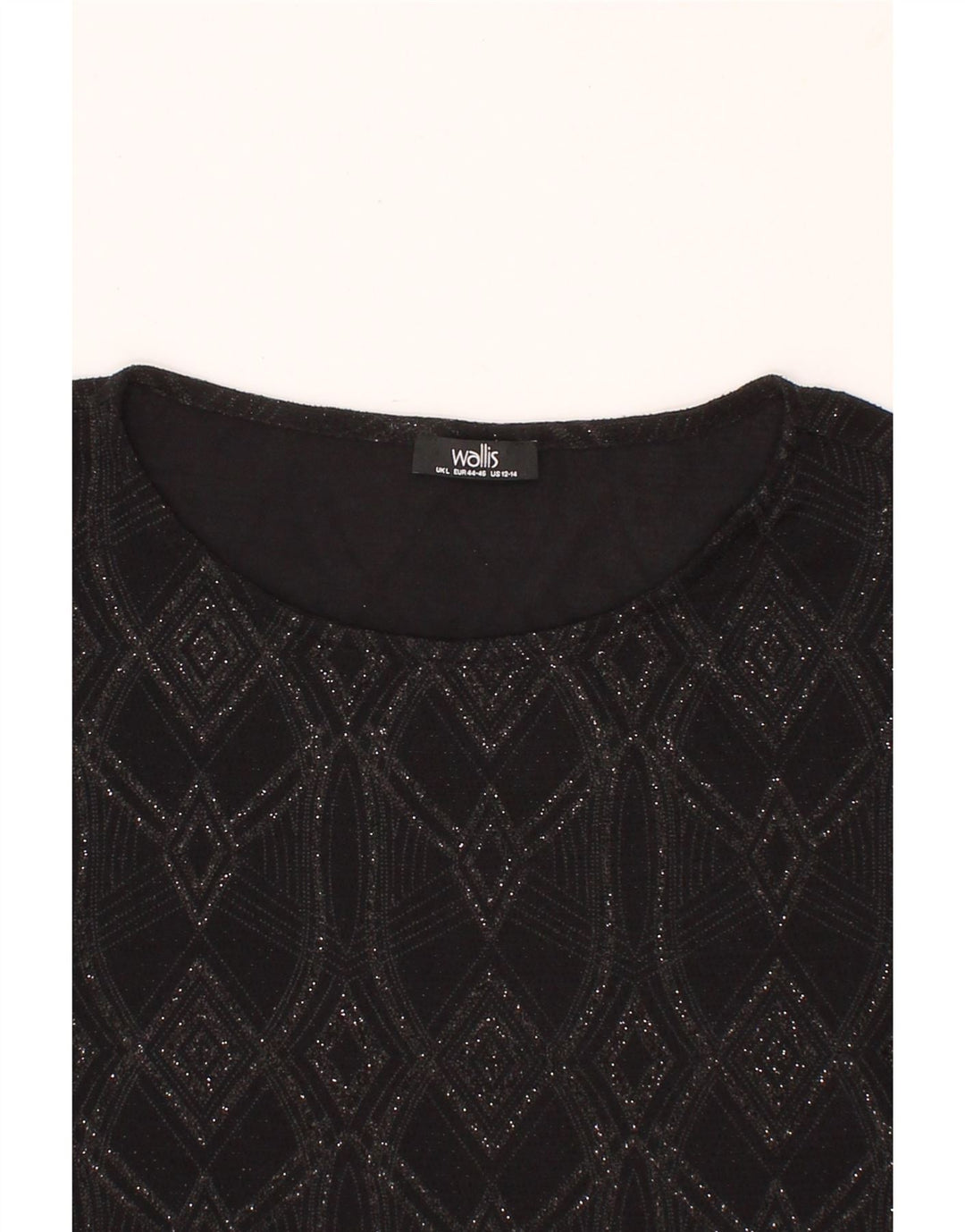 WALLIS Womens 3/4 Sleeve Shift Dress UK 16 Large Black Argyle/Diamond Vintage Wallis and Second-Hand Wallis from Messina Hembry 
